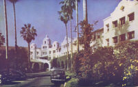 Palm-lined drive of the beautiful Beverly Hills Hotel in Beverly Hills, California