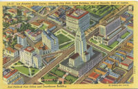 Los Angeles Civic Center, Showing City Hall, State Building, Hall of Records, Hall of Justice, and Federal Post Office and Courthouse Building