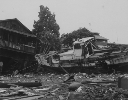 Tsunami damage near the mouth of the Wailoa River, Hilo, Hawaii