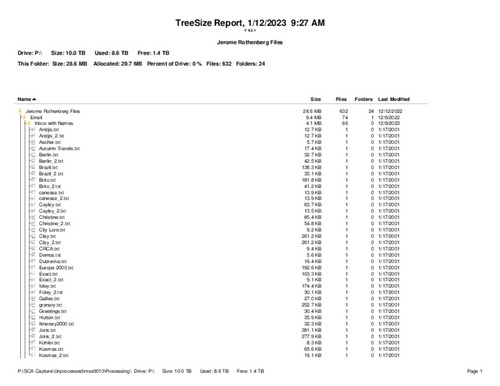 2001 hard drive files inventory - Jerome Rothenberg
