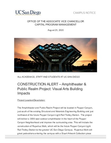 CONSTRUCTION ALERT - Amphitheater & Public Realm Project: Visual Arts Building Impacts