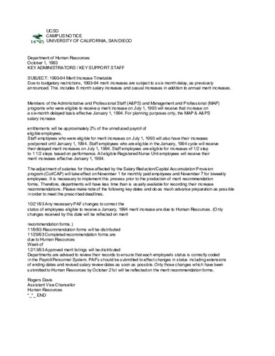 1993-94 Merit Increase Timetable