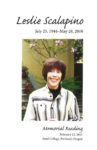 Memorial reading and exhibition in honor of Leslie Scalapino, Reed College