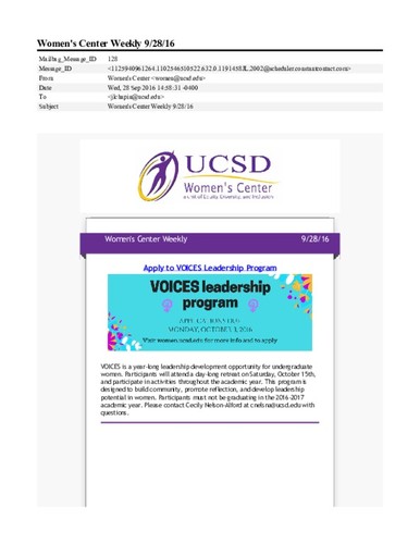 Women's Center Weekly - September 28, 2016