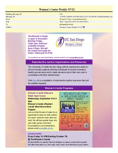 Women's Center Weekly - September 07, 2022