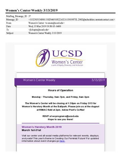 Women's Center Weekly - March 13, 2019