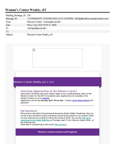 Women's Center Weekly - April 02, 2014
