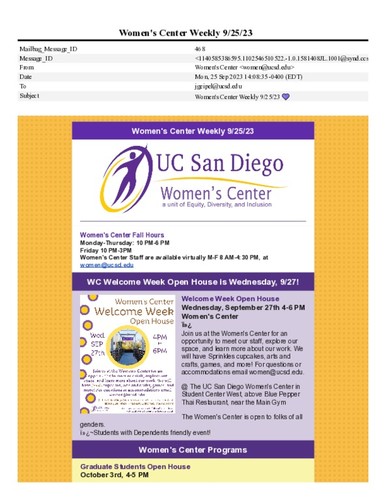 Women's Center Weekly - September 25, 2023