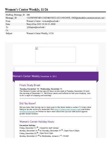 Women's Center Weekly - December 04, 2013