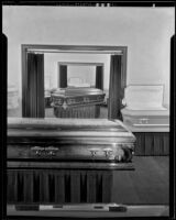 Rooms with coffins at the Pierce Brothers Mortuary, Los Angeles, 1925-1939