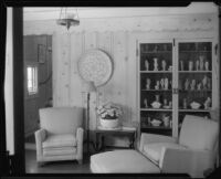 Hand vase collection on display in the William Conselman Residence, Eagle Rock, 1930-1939