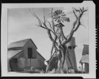 Barn and windmill, painting by Barse Miller, 1925-1939