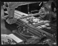 Lathe used for the production of brass horns at the F. E. Olds and Son plant, Los Angeles, 1933-1939