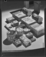 Packaged food products on a table, 1928-1939