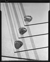 Signet rings at the Brock & Company jewelry and gift store, Los Angeles, 1928-1938