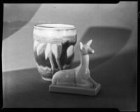 Deer figurine and vase at the Brock & Company jewelry and gift store, Los Angeles, circa 1930