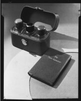 Travel flask set and travel diary at the Brock & Company jewelry and gift store, Los Angeles, 1930