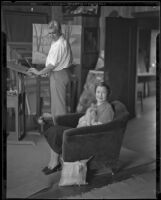 Stanley Reckless and his wife (?) in the studio of their Silver Lake home, Los Angeles, 1930-1939