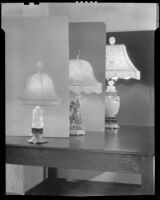 Table lamps made from Asian-inspired sculpture at Brock & Company jewelry and gift store, Los Angeles, 1928-1938