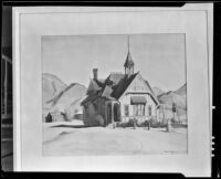 Watercolor of a house or church with steeple in a rural setting, painting by Barse Miller, 1925-1939