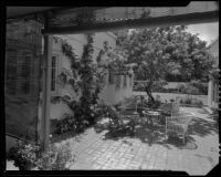 House facade and patio possibly designed by J. R. Davidson or Jock Peters, Los Angeles County, 1928-1934