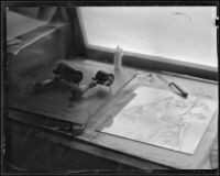 Printmaking tools in the art studio of Arthur Millier, Santa Monica, circa 1930-1931