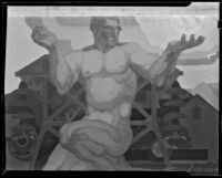 Mural study detail (?) with a kneeling nude man, by Barse Miller, 1930-1939