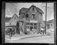 Commercial building on corner, painting by Barse Miller, 1925-1939