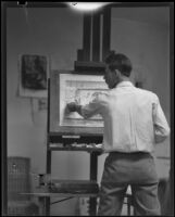 Barse Miller, painter and muralist, at work in his studio, 1930-1939