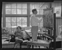 Paul Sample and Sylvia Sample in the studio of their home, Pasadena, circa 1935