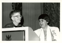 Founding Celebration II: Bunny MacCulloch and Del Martinez at podium