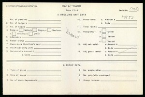 WPA Low income housing area survey data card 120, serial 17953, vacant