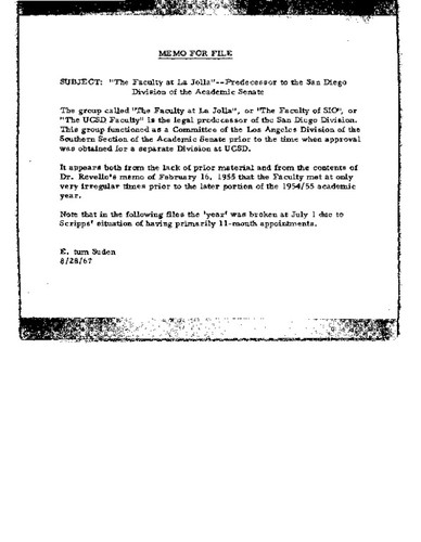 Memorandum on the history of the San Diego Division, 1967 August 28