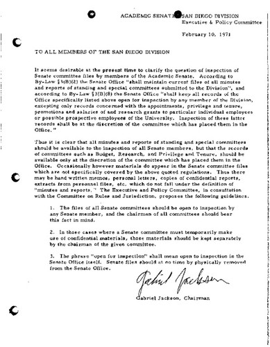 Executive and Policy Committee statement on committee records, 1971 February 10