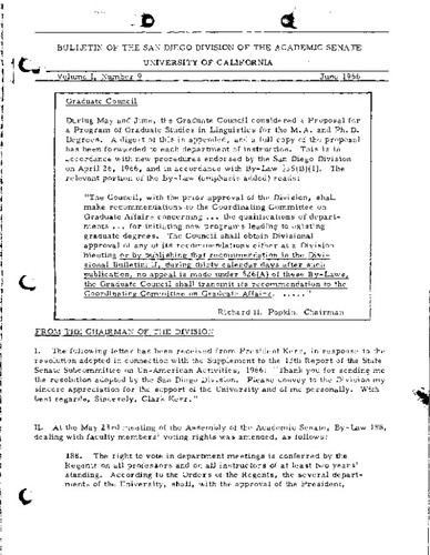 Bulletin of the San Diego Division of the Academic Senate, 1966 June 1