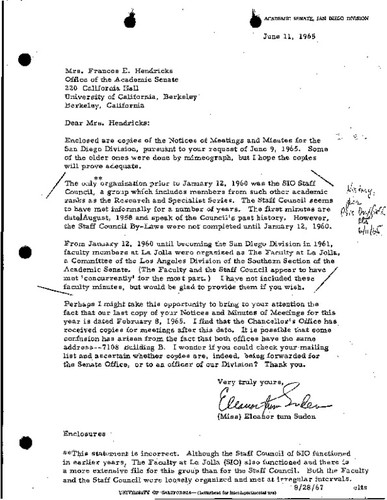 Letter regarding history of San Diego Division, 1965 June 11