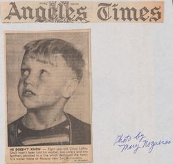 Newspaper Clipping of Sole Fire Survivor L.A. Times