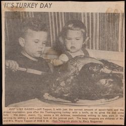 Newspaper Clipping of Children Cutting Turkey