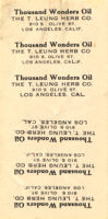 Address label: Thousand Wonders Oil The T. Leung Herb Co. 910 S. Olive St. LA. CA