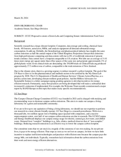 Proposal to create a Green Labs and Computing Senate-Administration Task Force