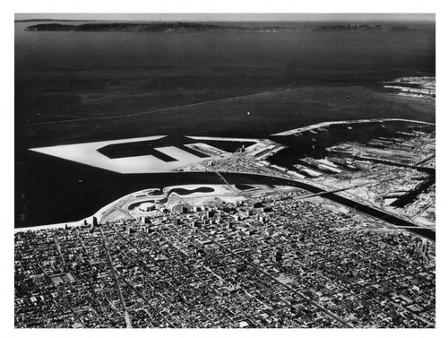 Aerial view of Pier J looking south