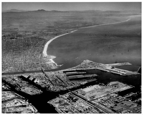 Long Beach harbor and downtown, 1950