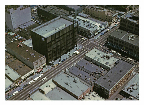 Aerial view of Broadway and Pine downtown