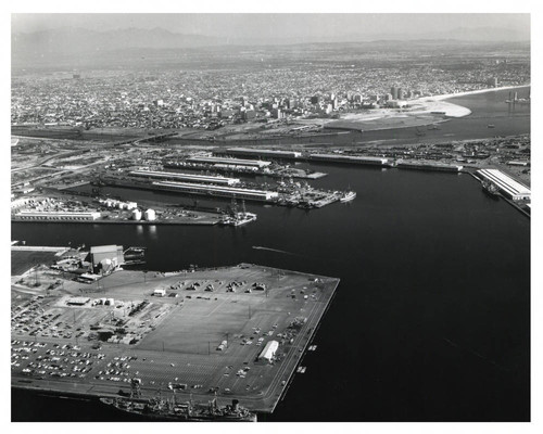 Long Beach harbor and downtown, 1960