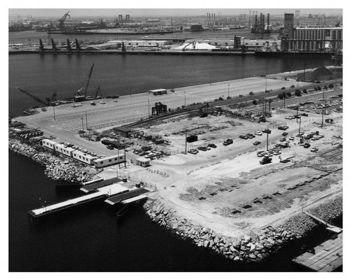 Iron ore loading dock and grain elevator at the harbor