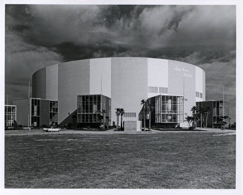 New Long Beach Arena with clouds