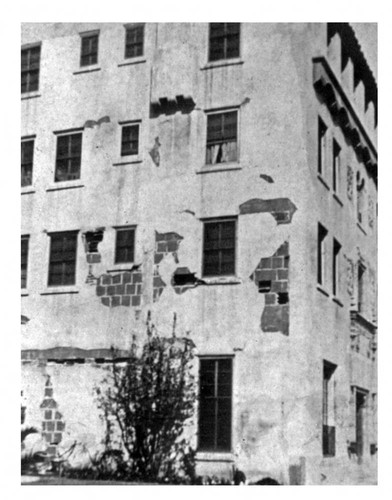 Apartment house damage on Sixth Street