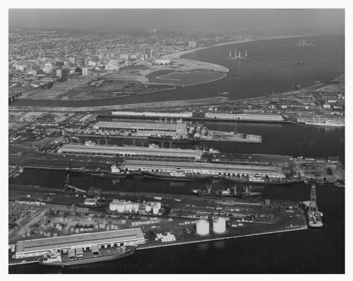 Long Beach harbor and downtown, 1960