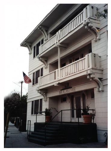 St. Anthony Apartments with flag