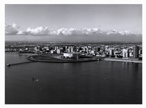 Aerial view of Long Beach Arena and downtown